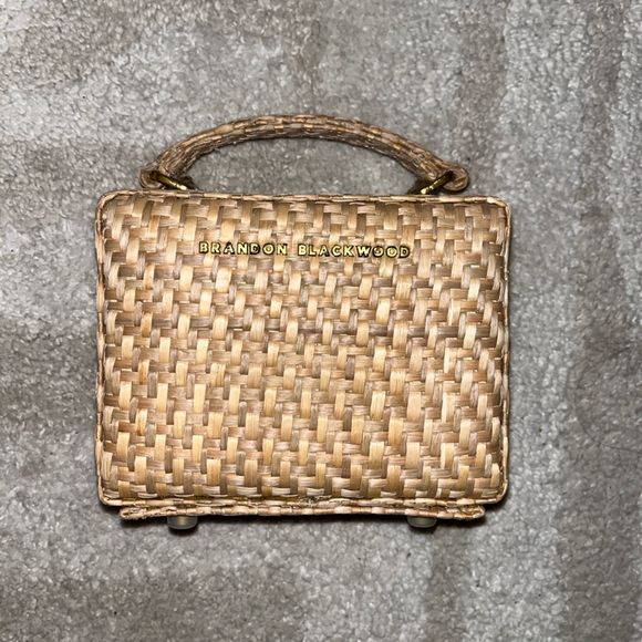 Brandon Blackwood Woven Mini Kendrick Wicker Box Bag in Tan